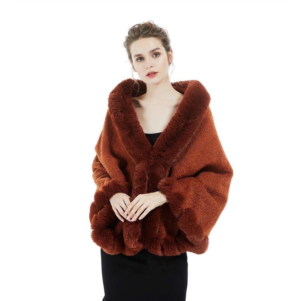 1413 Women Faux Fur Shawl Bridal Cape Wedding Lambs Wool